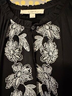 LOFT Embroidered Black Peasant style Dress